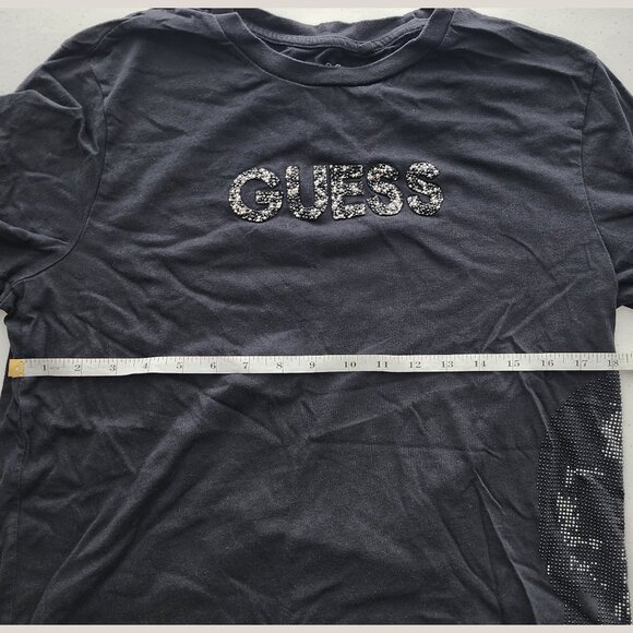 GUESS Black Skull Shirt with Rhinestone Studded Details Top Blouse - Picture 7 of 8